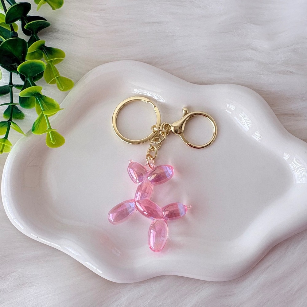 Iridescent Crystal Clear Balloon Dog Keychain/ Bag Charm